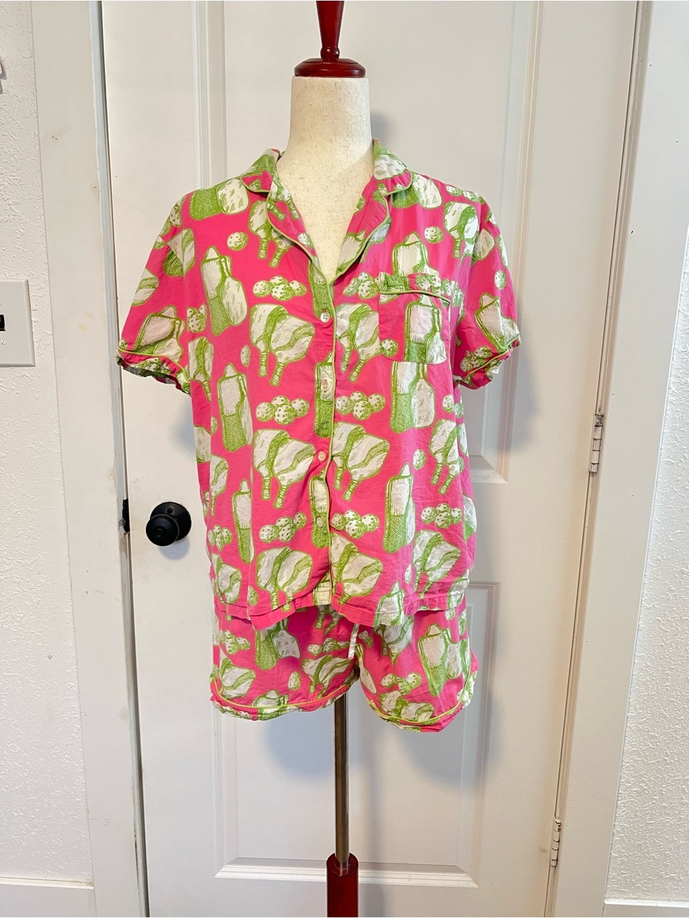 Crafted by Mahogany Novelty Pickleball Print Cotton Short Sleeve Shorts Pajamas